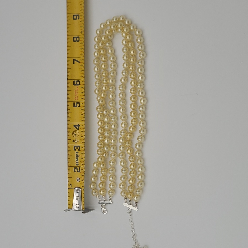Triple Strand Faux Pearl Necklace 9" - Picture 4 of 4